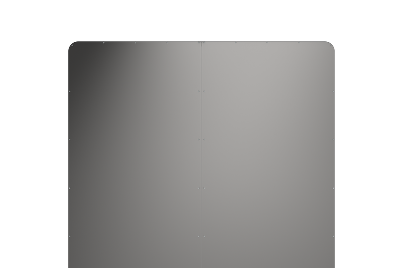 Graues, rechteckiges Fahrzeugpad mit abgerundeten Ecken und mehreren kleinen Bolzen entlang der Kanten.