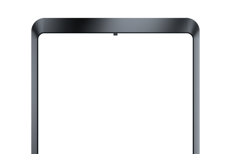 Ein schwarzer, rechteckiger Rahmen vor einem komplett schwarzen Hintergrund.